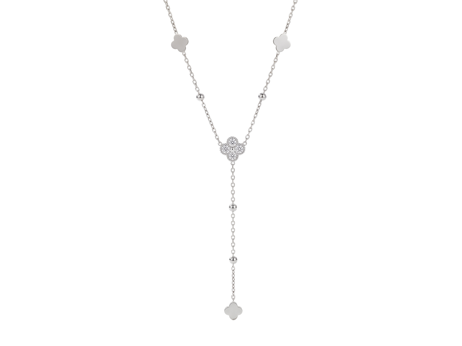 Collier cravate trèfle en acier inoxydable argenté
