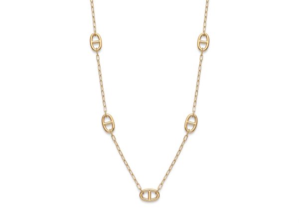 Collier sautoir maille trombone maille marine en acier inoxydable doré