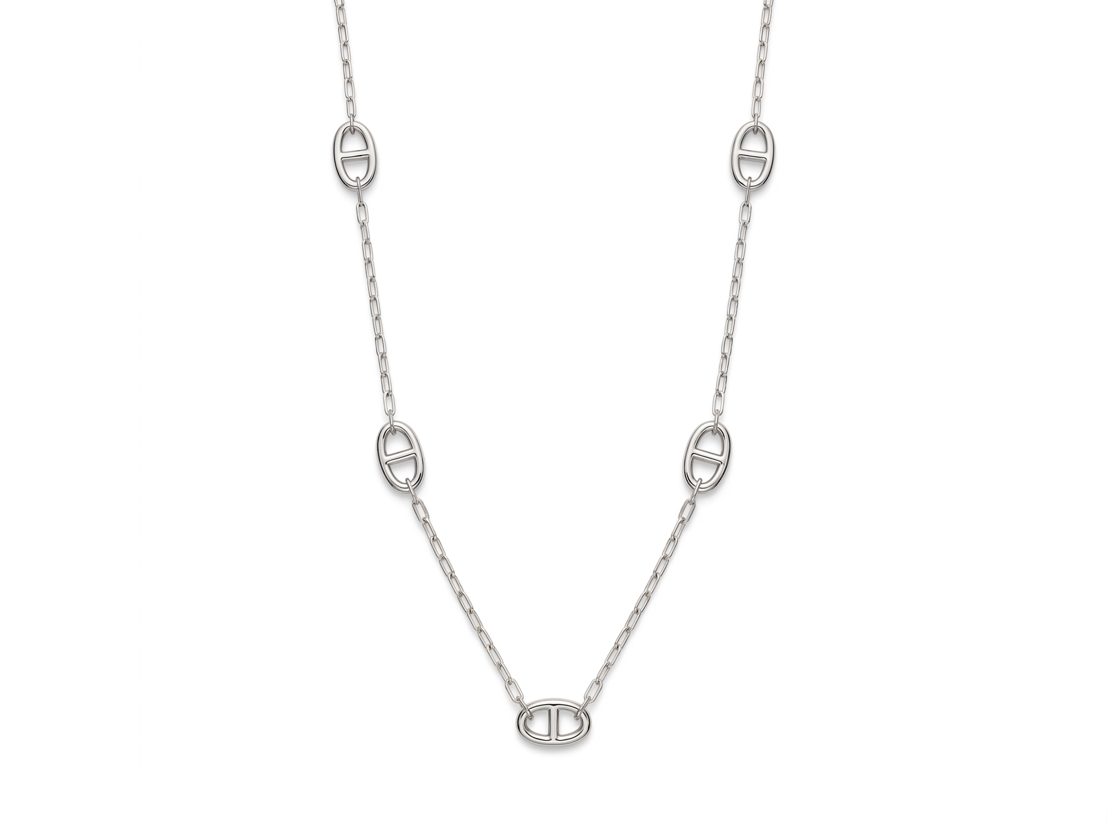Collier sautoir maille trombone maille marine en acier inoxydable argenté