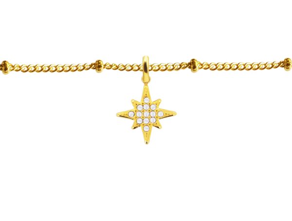 Bracelet maille boule alternée étoile polaire oxydes de zirconium blancs en acier inoxydable doré