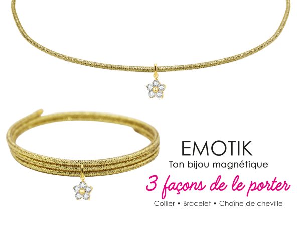 BRALUCKYFLEUROZ-GOLD.jpg Bijou magnétique 3 en 1 fleur oxydes de zirconium blancs en acier inoxydable doré