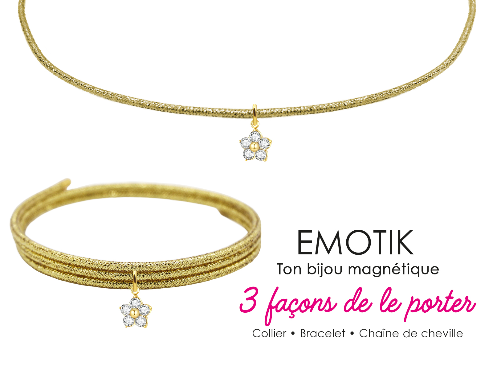 Bijou magnétique 3 en 1 fleur oxydes de zirconium blancs en acier inoxydable doré