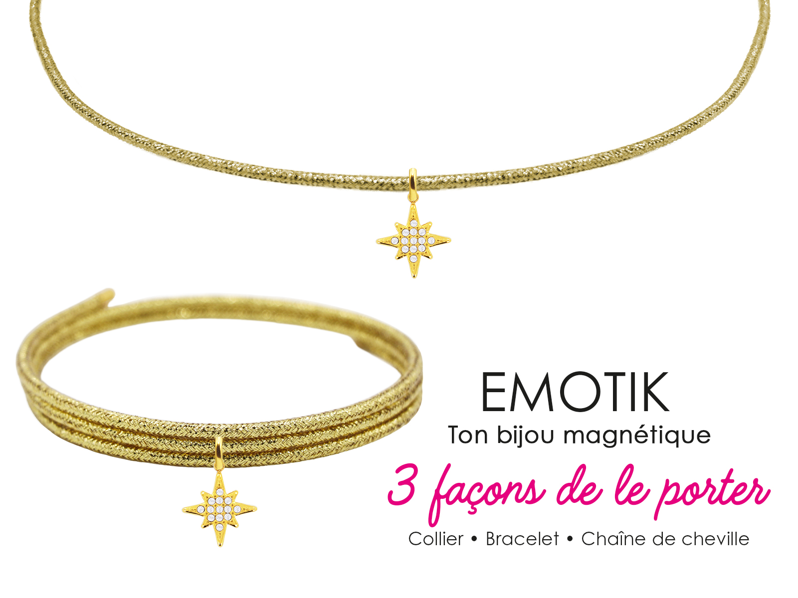 Bijou magnétique 3 en 1 étoile polaire oxydes de zirconium blancs en acier inoxydable doré