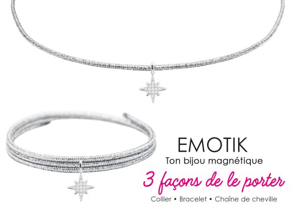 Bijou magnétique 3 en 1 étoile polaire oxydes de zirconium blancs en acier inoxydable argenté