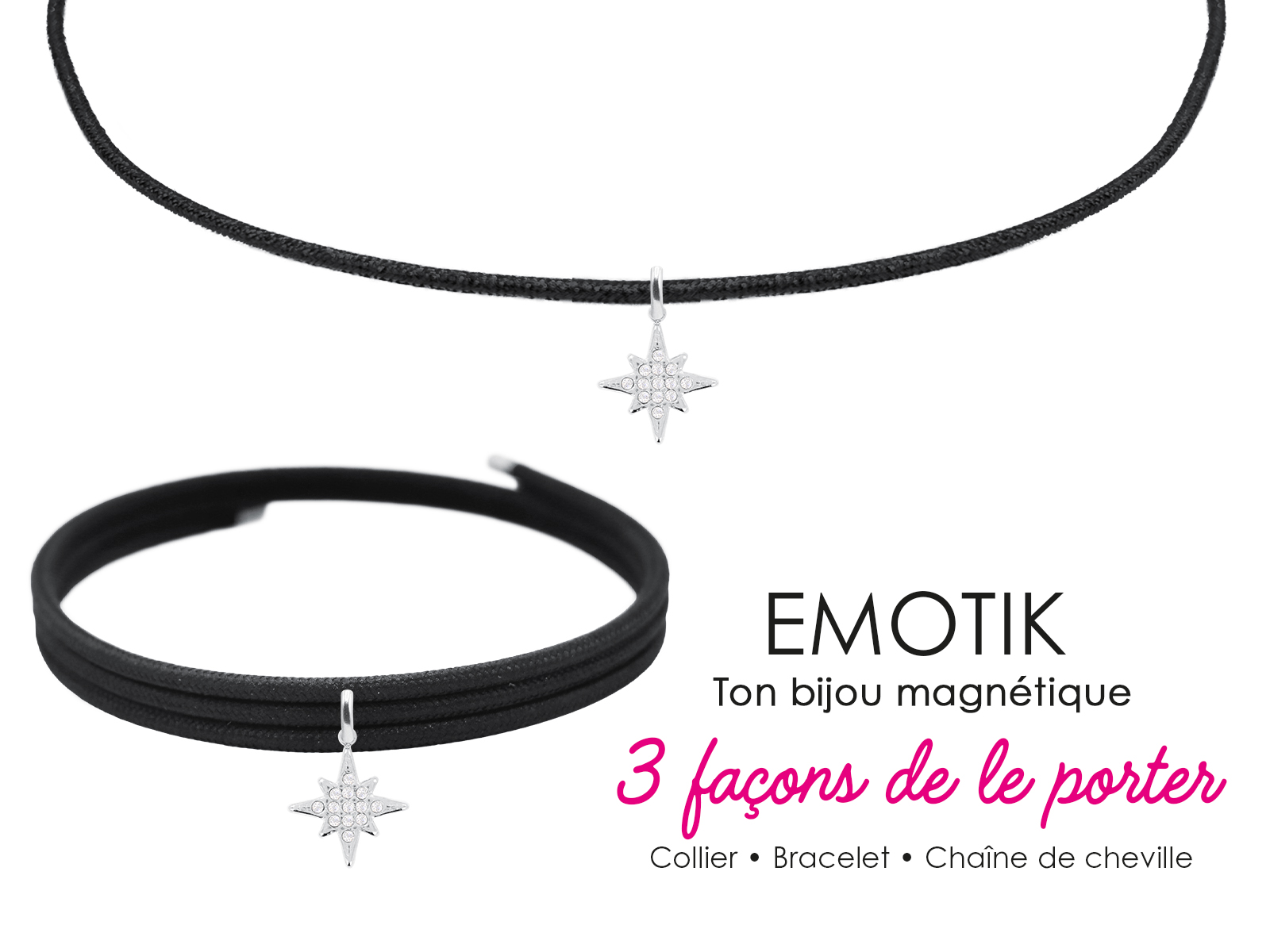 Bijou magnétique 3 en 1 étoile polaire oxydes de zirconium blancs en acier inoxydable argenté