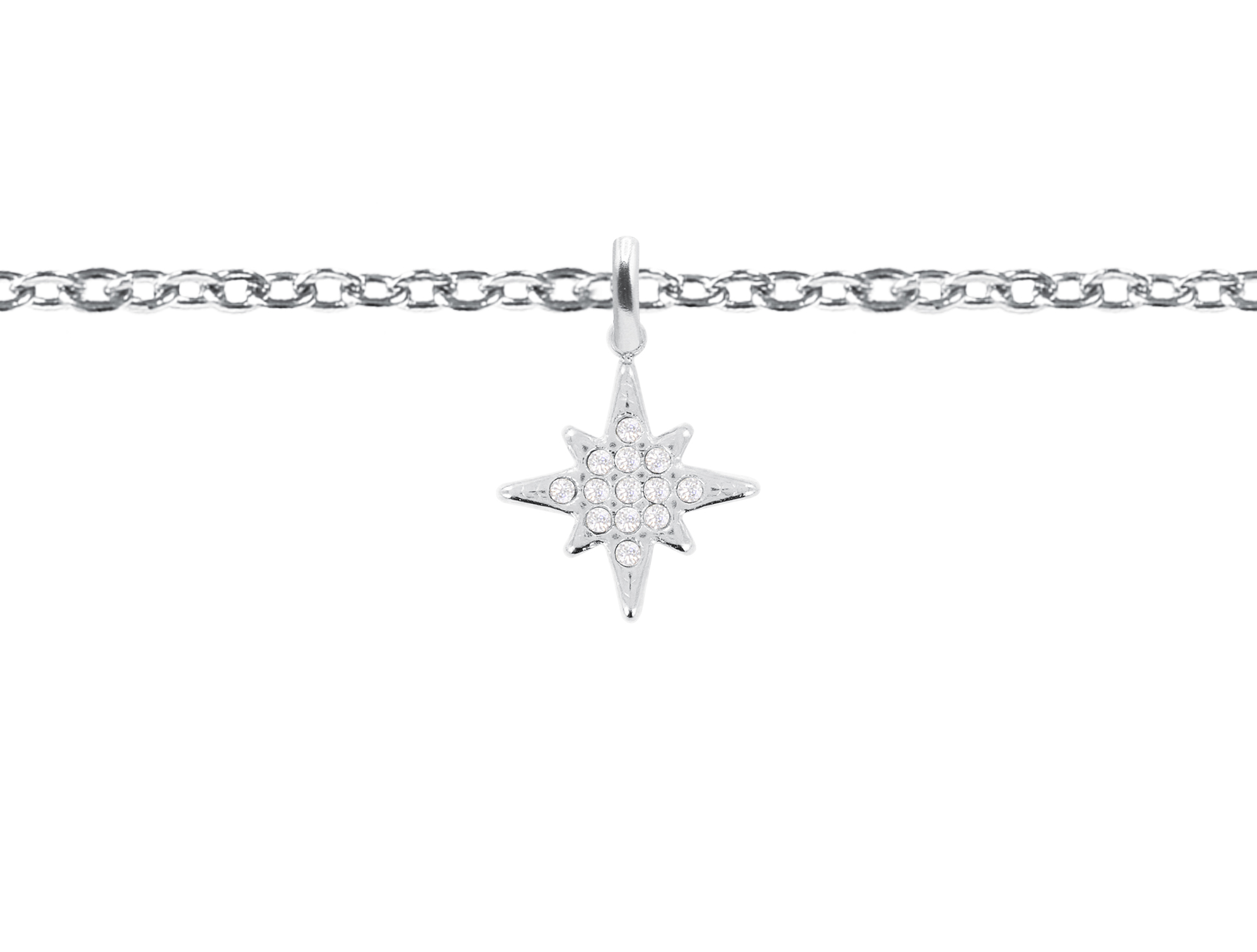 Bracelet chaînette étoile polaire oxydes de zirconium blanc en acier inoxydable argenté