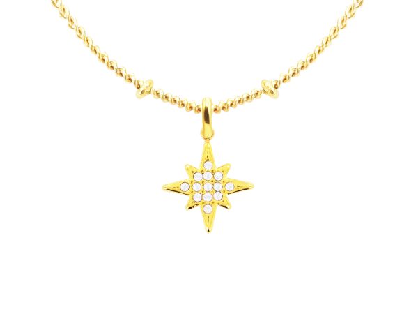 COLIPOLSTROZ-GOLD.jpg Collier maille boule alternée étoile polaire oxydes de zirconium blancs en acier inoxydable doré