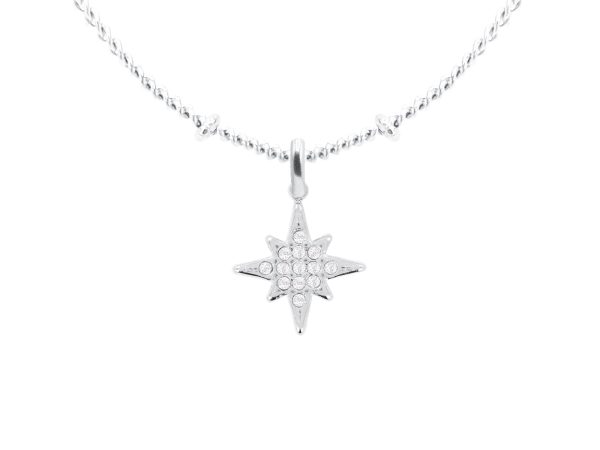 COLIPOLSTROZ-RH.jpg Collier maille boule alternée étoile polaire oxydes de zirconium blancs en acier inoxydable argenté