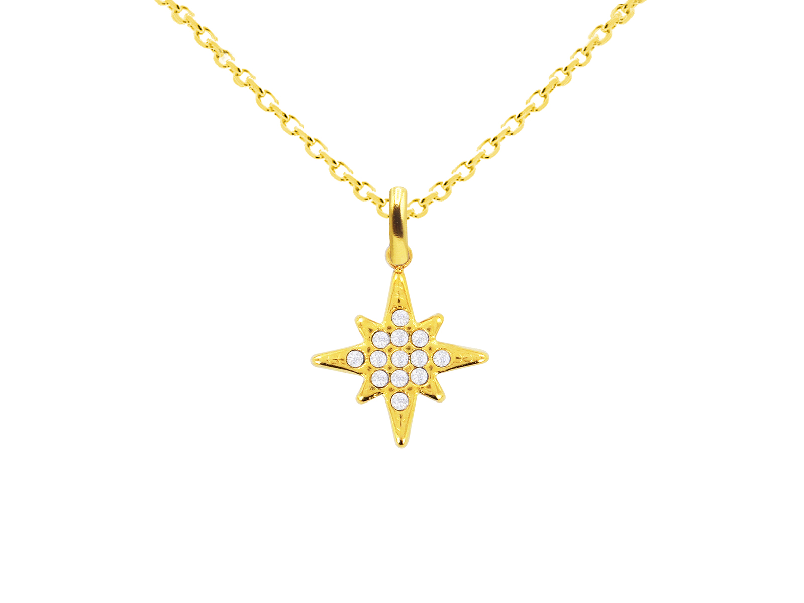 Collier étoile polaire oxydes de zirconium blancs en acier inoxydable doré