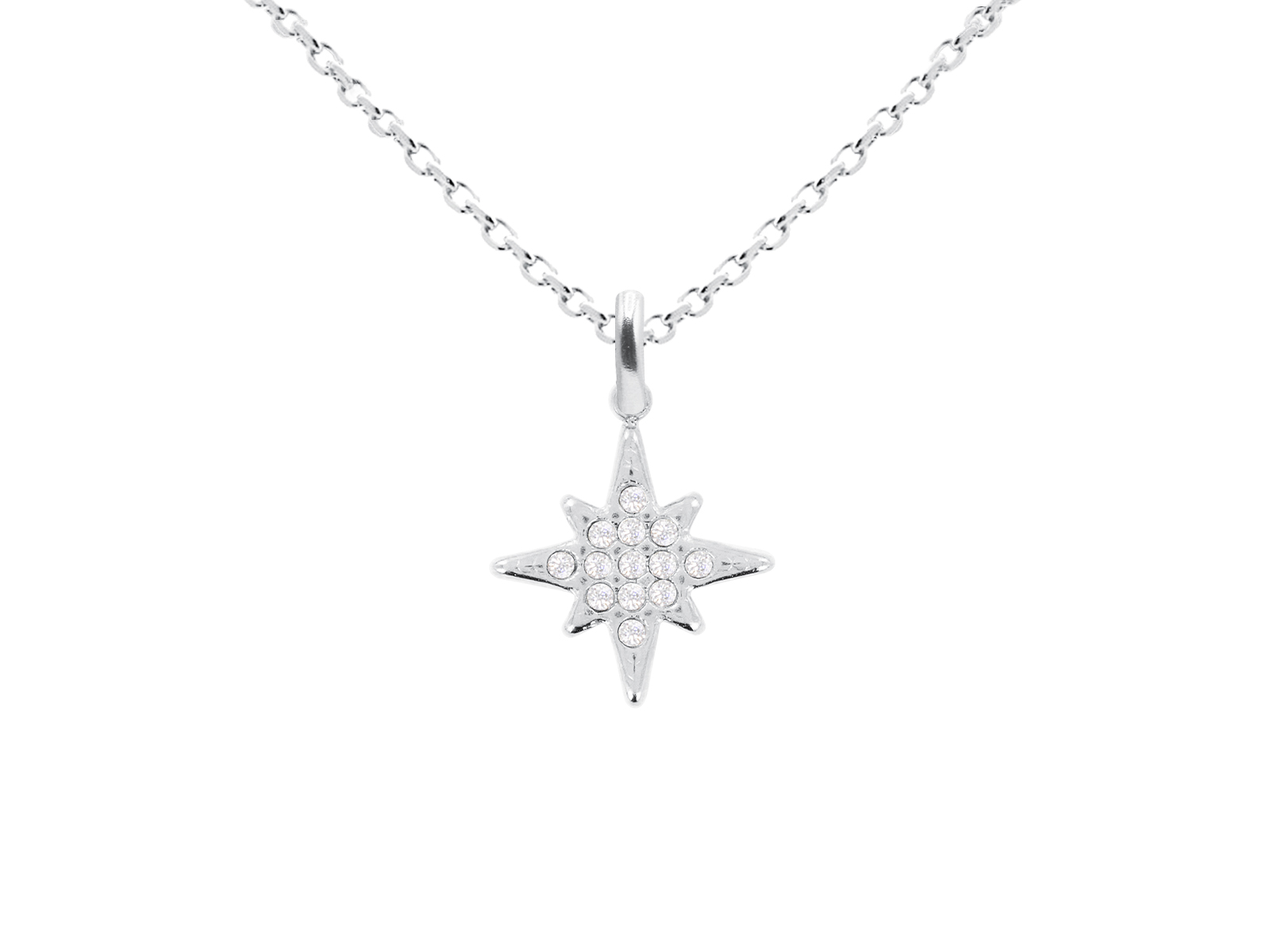 Collier étoile polaire oxydes de zirconium blancs en acier inoxydable argenté