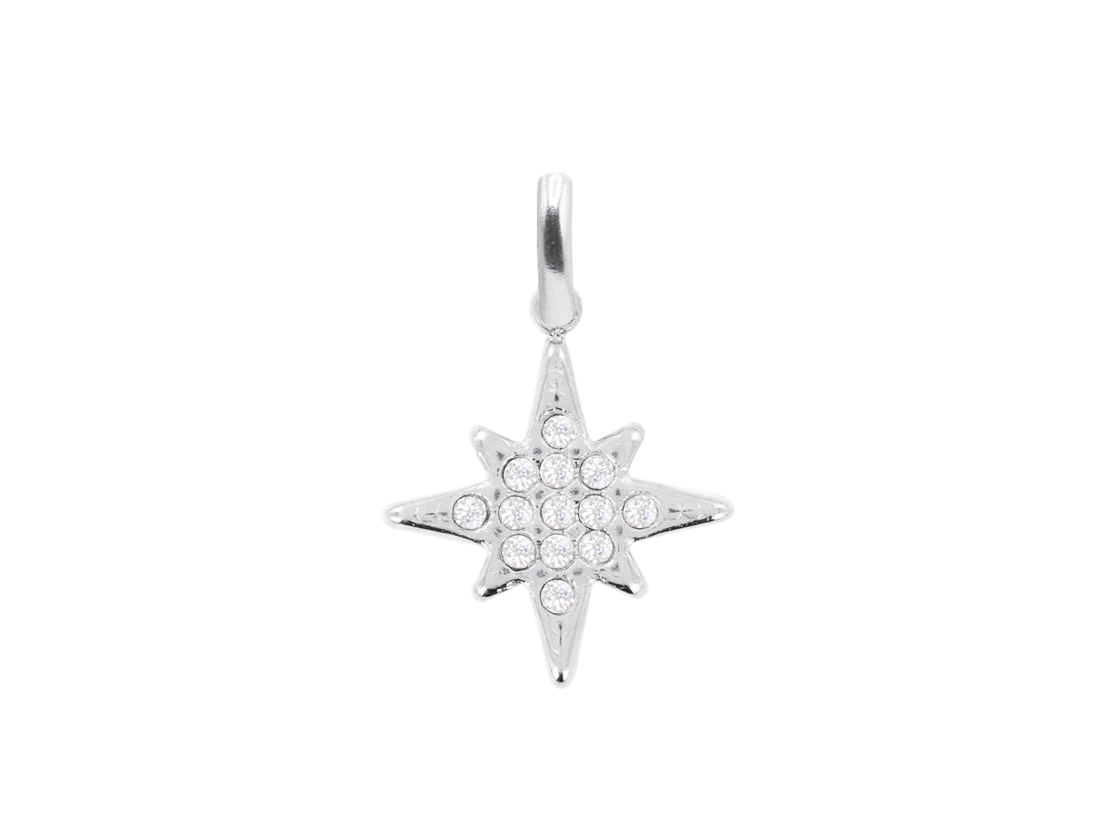 Pendentif étoile polaire oxydes de zirconium blancs en acier inoxydable argenté