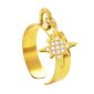 Bague ajustable étoile polaire oxydes de zirconium blancs en acier inoxydable doré | Taille universelle